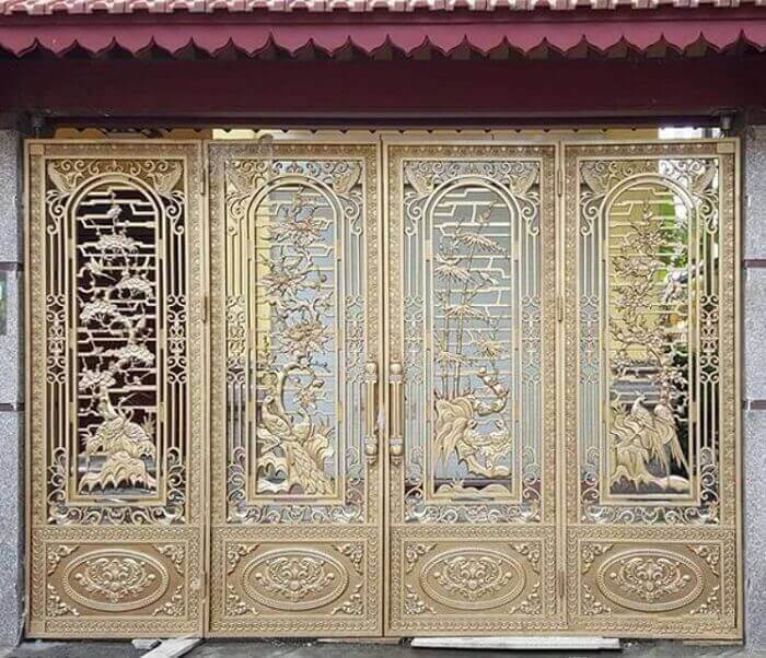 Mẫu cửa nhôm đúc hình hoa lá